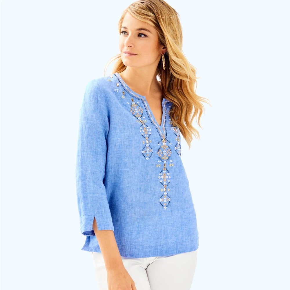 Lilly Pulitzer Chambray Amelia Island Tunic Blouse